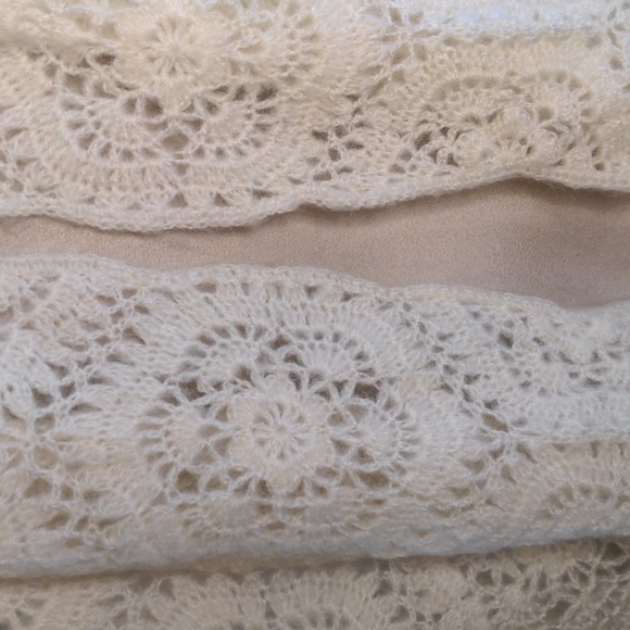 Vintage winter scarf ivory lace crochet wrap shawl scalloped fringed hem - Picture 8 of 8